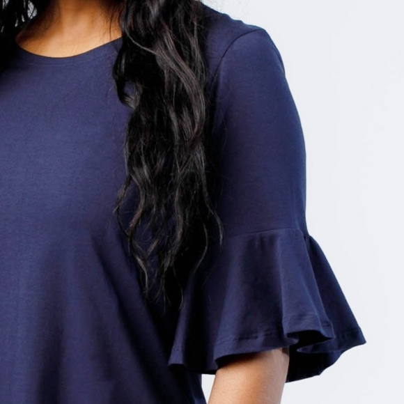 Ethically Made Elbow Bell Sleeve Blouse Navy Blue - Picture 2 of 7